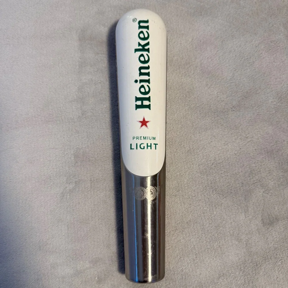 Vintage Heineken Premium Light Beer Tap Handle Draft Keg Knob White & Silver‎